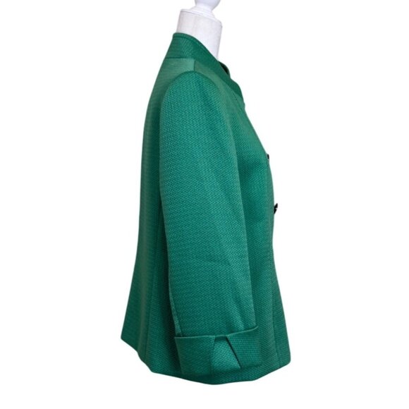 Tahari Blazer Jacket Arthur Levine Textured Kelly Green Mandarin Collar Size 12 - Picture 2 of 7